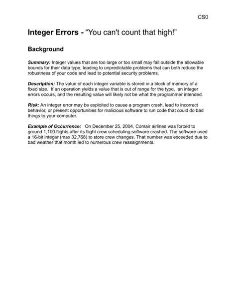 Image result for Integer Error Examples