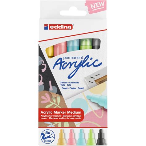 Edding 5100 Acrylic Paint Marker - Medium Round Tip Pastel Set of 5 ...