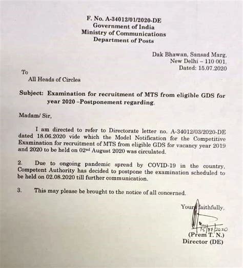 Examinations for recruitment of MTS from eligible GDS for year 2020 ...