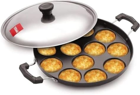 Buy Tosaa Non-Stick 12 Cavity Appam Patra Side Handle with lid, Color ...