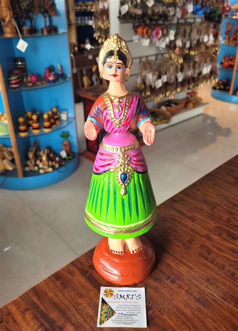 Star Heart Tanjore Dancing Doll Paper Mache 11 inch H Green & Pink wit ...