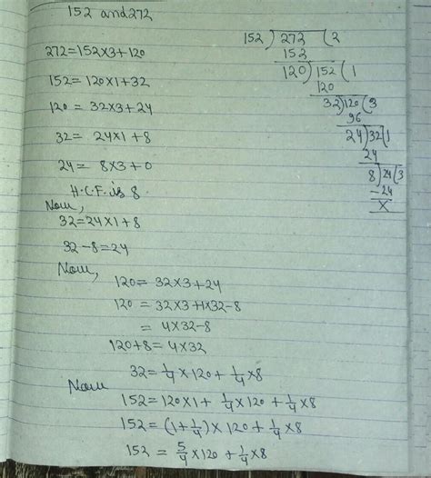 f the hcf of 152 and 272 is expressible in the form 272y + 152x, then ...