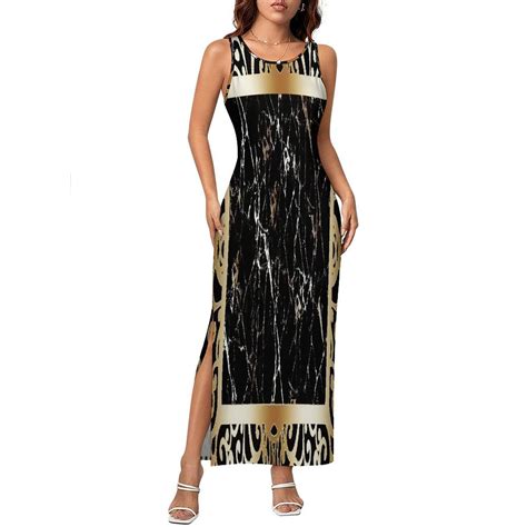 Black Gold Marble Pattern Ladies Summer Dresses Beach Vacation Maxi ...
