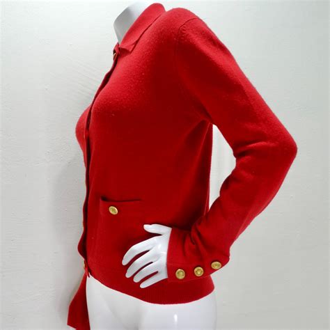 Chanel 90s Red Cashmere Cardigan For Sale at 1stDibs