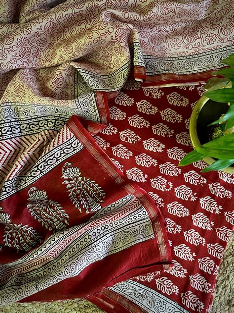 Buy Maheshwari Red White Bagh Print Suit by Rewa – Rewa Handloom