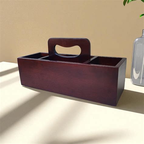 SacredFig Handcrafted Desk Organizer – 14x6 Inch | 4 Compartments | Wo
