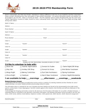 Fillable Online PARENT-TEACHER ORGANIZATION, INC. (PTO) Membership Form ...