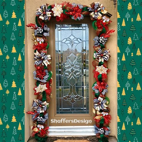 Nutcracker Christmas Garland with Lights, Red and Green Christmas Door ...