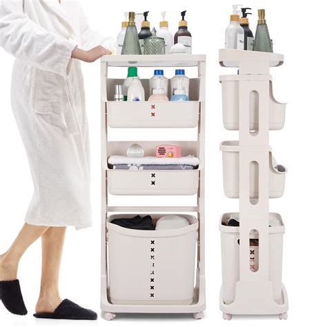 Laundry Basket with Wheels,4-Tier Rolling Laundry Sorter with Removable ...