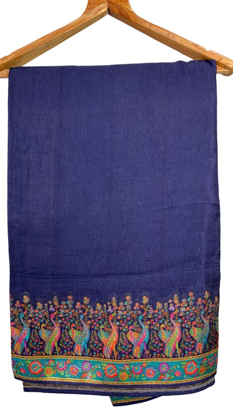 Buy Dark Blue Silk Saree with Unstitch Blouse and Weaving Work