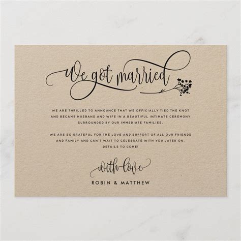 Rustic we got married wedding elope announcement – Artofit