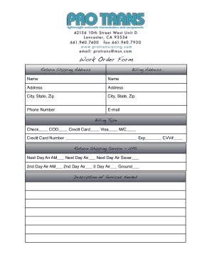 Fillable Online PT Work Order Form Fax Email Print - pdfFiller