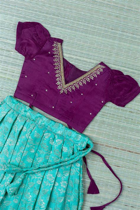 Favorite v neck silk blouse with banarasi langa for baby girl – Baby&Me