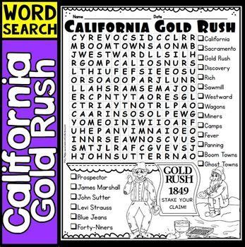 California Gold Rush Word Search : Early Finishers : Morning Work ...