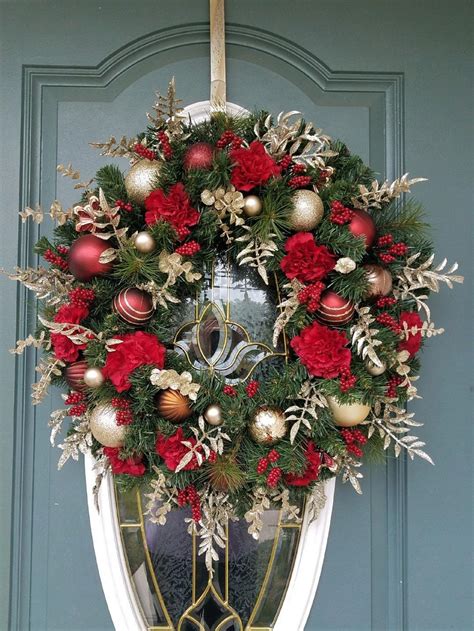 Traditional Christmas Wreath/ Christmas Wreath for Front Door / Red and ...