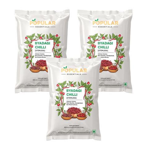 Popular Essentials Byadgi Chilli Stemless, 300g(Pack of 3 x 100g)- Lal ...