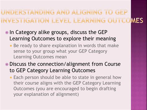 PPT - Aligning Courses and GEP Investigation Level Learning Outcomes ...