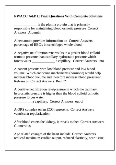NWACC A&P II Final Questions With Complete Solutions - A&P - Stuvia US