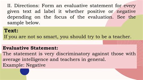 Image result for Evaluative Statement Examples Burger Method