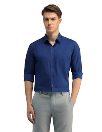 Buy Arrow Men's Blue Solid Spread Collar Long Sleeve Formal Cotton ...