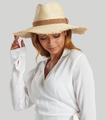 South Beach Cream Straw Effect Frayed Fedora | New Look