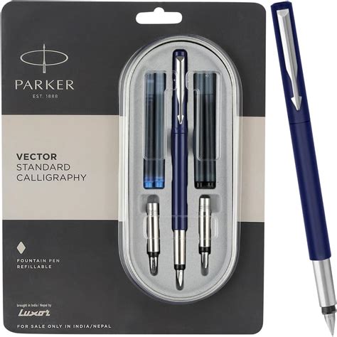 Parker Vector Standard Chrome Trim Calligraphy Fountain Pen | 7-Piece ...