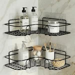 DALUCI Set of 2 Metal Bathroom Corner Shelf Rack | No Drilling Self ...