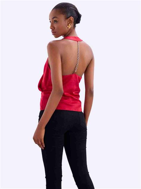 Red Satin Sleeveless Wrap Crop Top