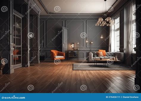Vintage Modern Interior of Living Room, Empty Room, Dark Gray Wall and ...