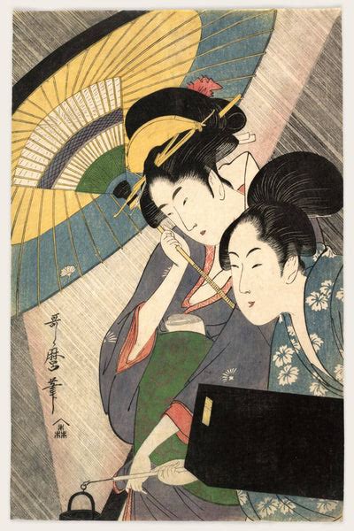 Geisha And Attendant On A Rainy Day - Kitagawa Utamaro - Ukiyo-e ...