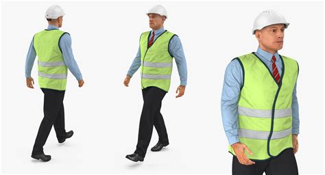 Construction Architect in Yellow Jacket Walking Pose 3D | 3D Molier ...