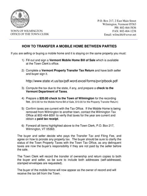 Vermont Mobile Home Bill Of Sale Form - Fill Online, Printable ...