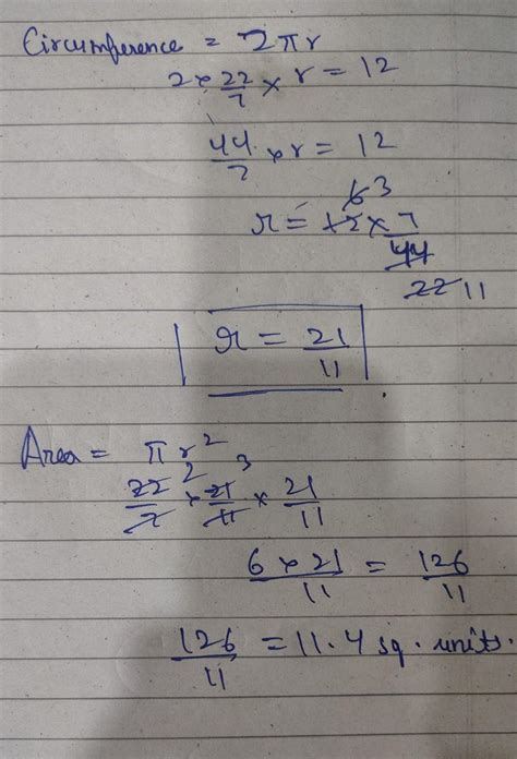 The area of a circle whose circumference is given as 12cm is ...