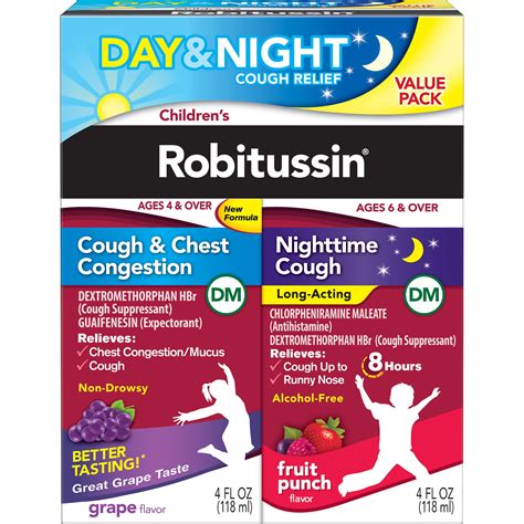 Children's Robitussin Kids Cough and Cold Medicine for Day and Night ...