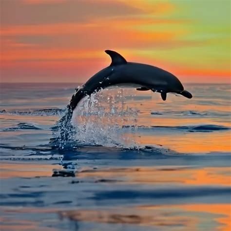 Dolphin jumping out of water at sunset on Craiyon