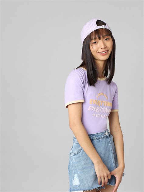 Purple Slogan Printed T-shirt