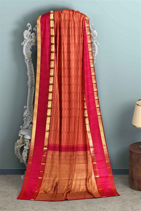 Orange Light Weight Pure Silk Traditional Border Contrast Blouse Saree ...