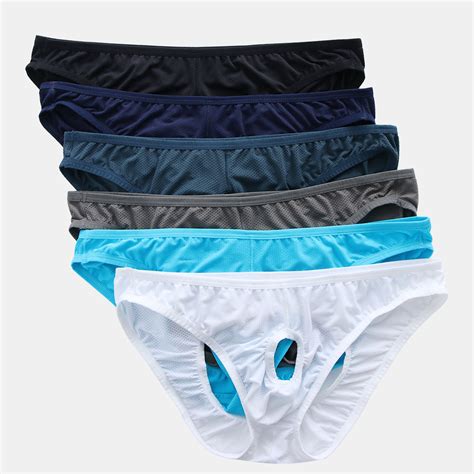 Mens Nylon Mesh Crotchless Holes Pouch Briefs Butt Lifting Breathable ...