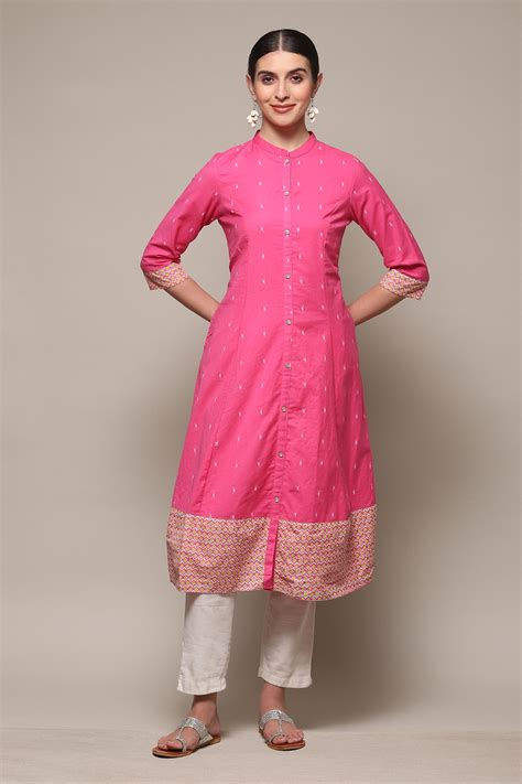 Pink Cotton Blend A-Line Printed Kurta