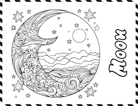 Crescent Moon Coloring Pages For Kids Vector, Crescent Moon Coloring ...
