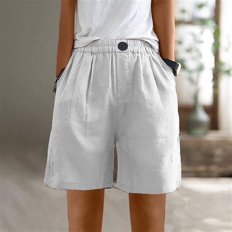 Dasayo Pull On Women Shorts High Rise Shorts Linen Blend Solid Flat ...