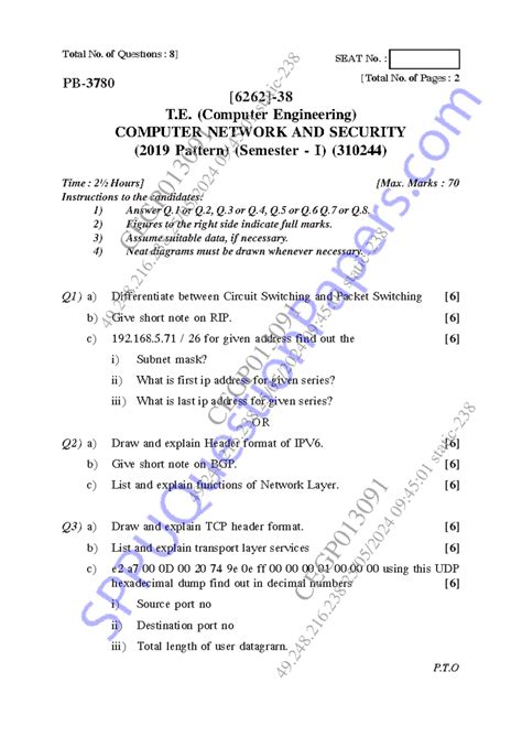 Be Computer Engineering Sem-5 2024: CNS Exam Qs & Important Notes - Studocu