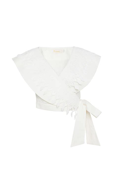 Women's Chic & Sustainable White Shoulder Wrap Blouse - Verandah
