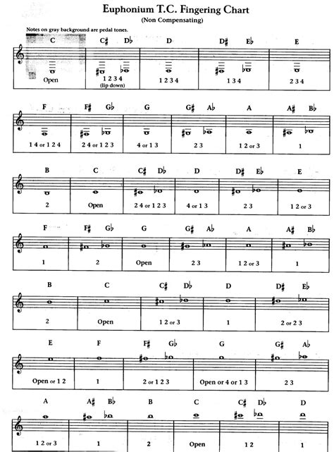 Free Printable Euphonium Fingering Charts [PDF]