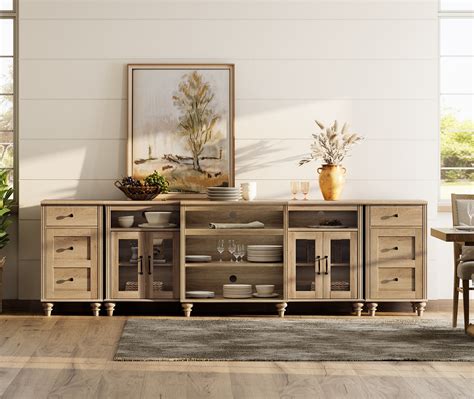 Canora Grey Buffet Cabinet With 4 Glass Doors, Large Coffee Bar Tables ...