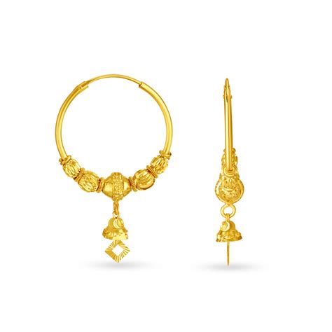 Traditional 18 Karat Yellow Gold Textured Bali Style Hoop Earrings