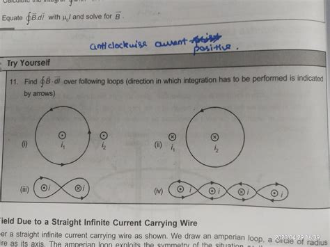 Find integral B.dl over following loops (Direction in which integration ...