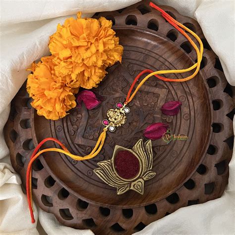 Vriksham RakshaBandhan Kundan Jadau Lakshmi Pendant Rakhi-Red White-G1 ...