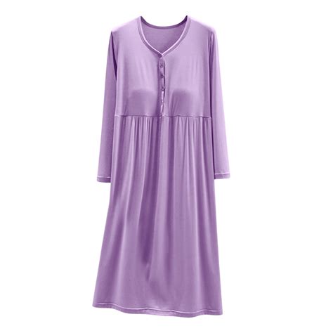 Diufon Women's Casual Nightdress Long Sleeves Button Neck Pajamas Dress ...