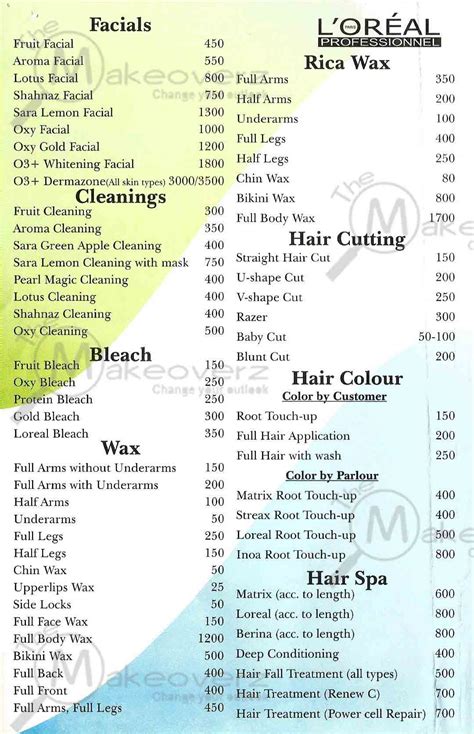 Unisex Salon Price List Rever Salons, 56% OFF